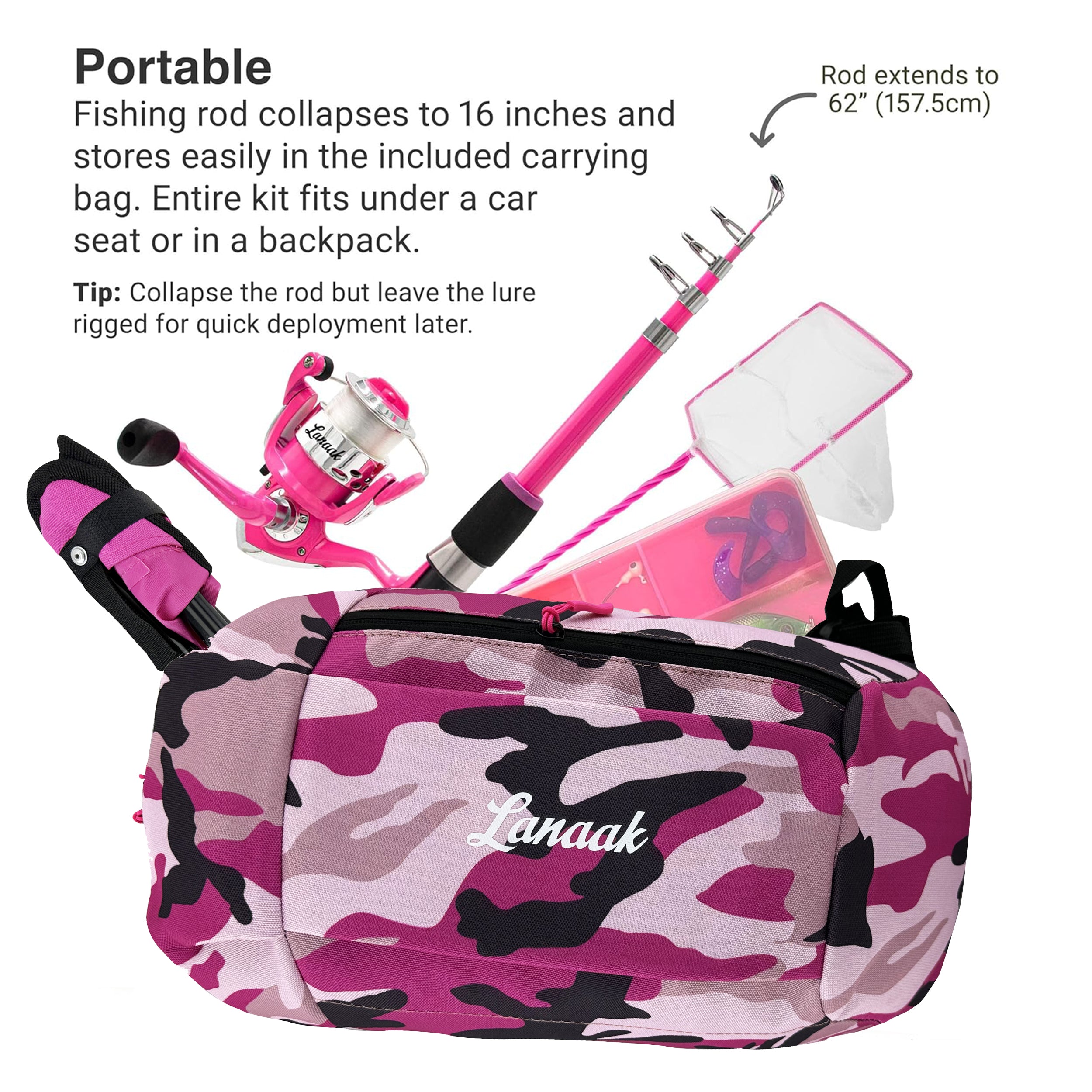 Lanaak Kids Fishing Pole Combo Kit with Tackle Box and Net