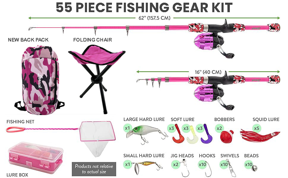 Lanaak Kids Fishing Pole Combo Kit with Tackle Box and Net